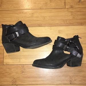 black buckled ankle booties